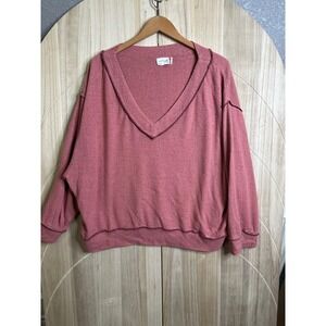 Out From Under Urban Outfitters V-Neck Textured Knit Pullover Rose Pink Medium